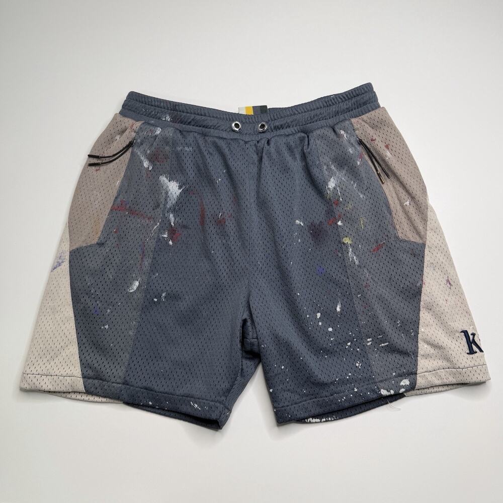 Kith Harden Panelled Mesh Shorts With Paint Splatter Size XS Gray